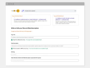 Simulation de longueur de titre et de meta description sur l'outil du site "to the web".