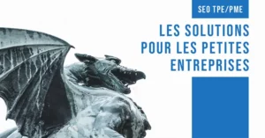 Miniature de l'article SEO pour les petites entreprises : titre avec une sculpture de dragon représentant la force des grandes marques